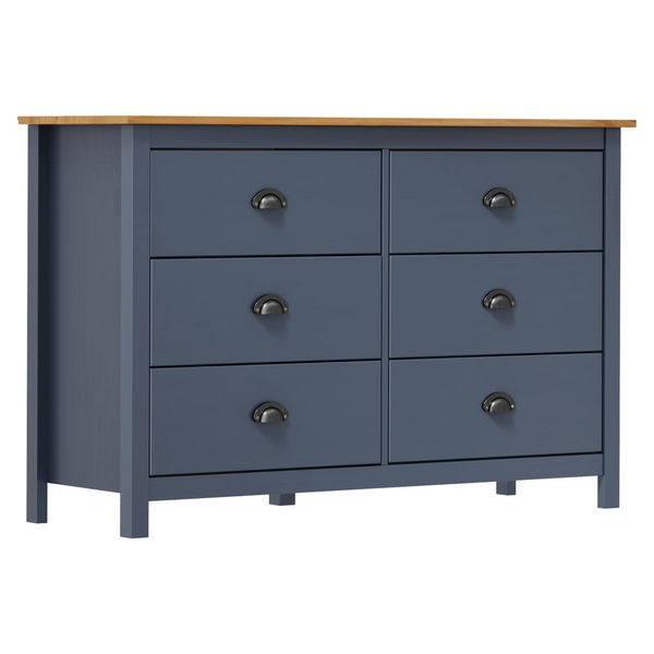 HILL Sideboard in Grey - Solid Pine Wood Cabinet with 6 Drawers, 125x40x80 cm | Elegant Storage Solution - Premium  from Home Treasures - Just £193.99! Shop now at Home Treasures