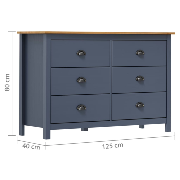 HILL Sideboard in Grey - Solid Pine Wood Cabinet with 6 Drawers, 125x40x80 cm | Elegant Storage Solution - Premium  from Home Treasures - Just £193.99! Shop now at Home Treasures