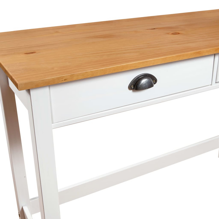 HILL Solid Pine Wood Console Table with 2 Drawers - 110x45x74 cm, White and Natural Finish - Elegant & Durable Furniture - Premium  from Home Treasures - Just £98.99! Shop now at Home Treasures