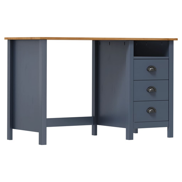 HILL Solid Pine Work Desk with 3 Drawers in Grey, 120 x 50 x 74cm - Stylish & Durable - Premium  from Home Treasures - Just £126.99! Shop now at Home Treasures