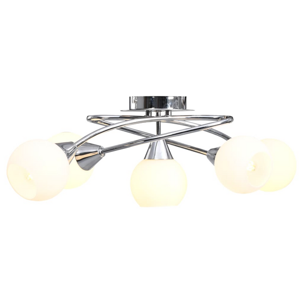 Elegant Ceiling Light with White Ceramic Bowl Shades - Modern Chromed Steel Design for Living Room & Bedroom - Premium  from Home Treasures - Just £60.99! Shop now at Home Treasures