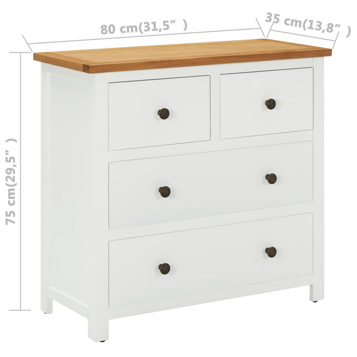 Stylish Solid Oak Chest of Drawers in White - 80 x 35 x 75cm | Modern & Durable Storage Solution - Premium  from Home Treasures - Just £242.99! Shop now at Home Treasures