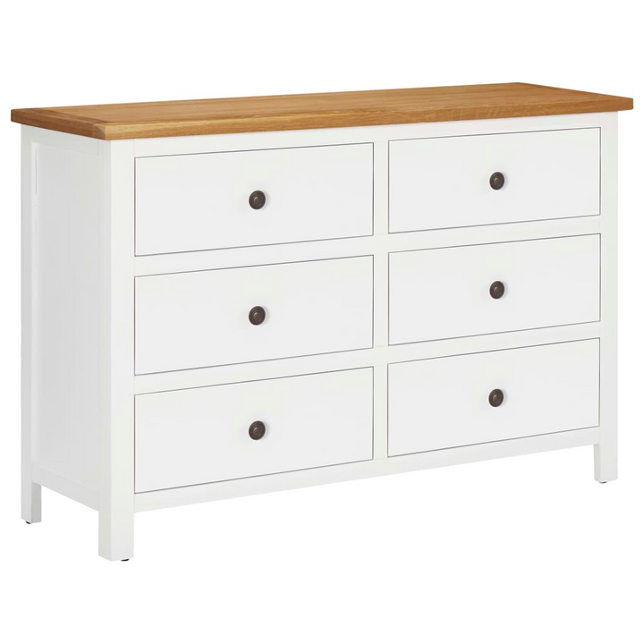 Solid Oak Chest of Drawers - White | 6 Drawer Storage Cabinet | 105 x 33.5 x 73 cm | Elegant & Durable - Premium  from Home Treasures - Just £297.99! Shop now at Home Treasures