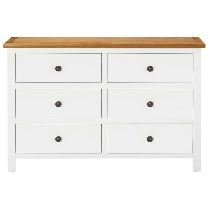 Solid Oak Chest of Drawers - White | 6 Drawer Storage Cabinet | 105 x 33.5 x 73 cm | Elegant & Durable - Premium  from Home Treasures - Just £297.99! Shop now at Home Treasures