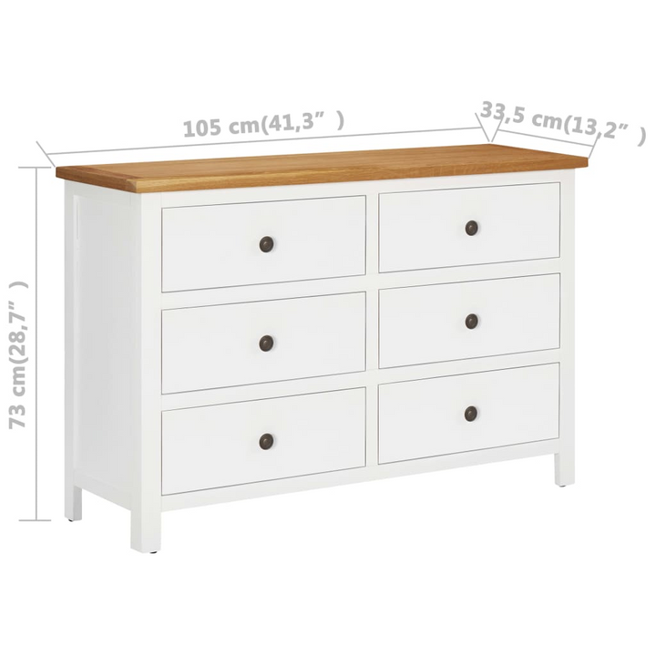 Solid Oak Chest of Drawers - White | 6 Drawer Storage Cabinet | 105 x 33.5 x 73 cm | Elegant & Durable - Premium  from Home Treasures - Just £297.99! Shop now at Home Treasures