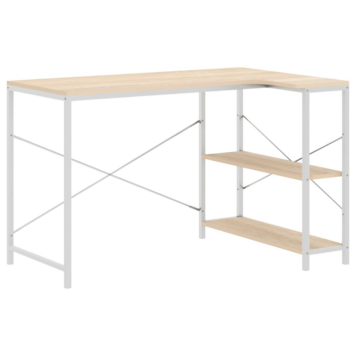 Modern White and Oak Work Desk with Shelves - Sturdy, Space-Saving 110 x 72 x 70cm Home Office Desk - Premium  from Home Treasures - Just £92.99! Shop now at Home Treasures