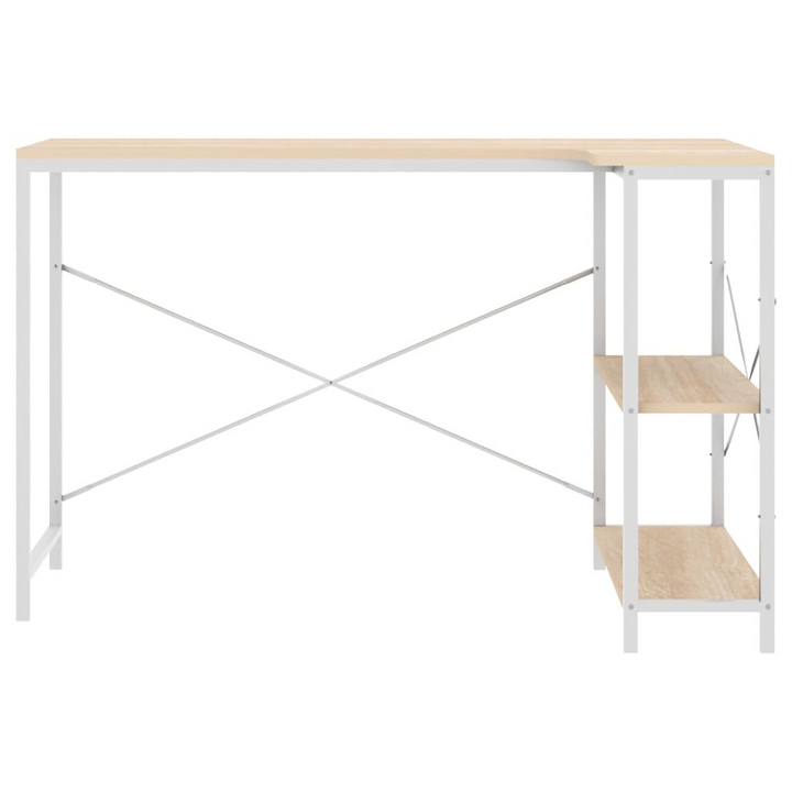 Modern White and Oak Work Desk with Shelves - Sturdy, Space-Saving 110 x 72 x 70cm Home Office Desk - Premium  from Home Treasures - Just £92.99! Shop now at Home Treasures