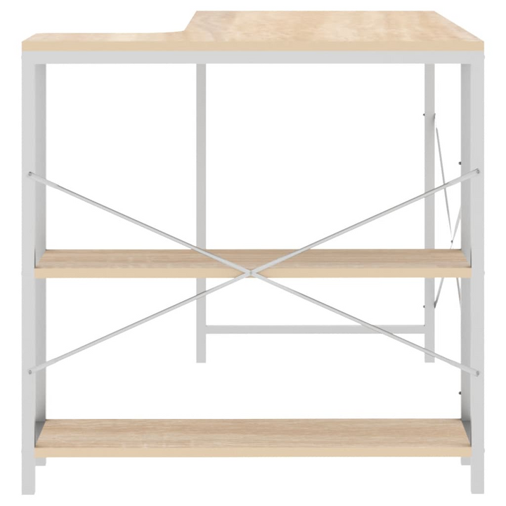 Modern White and Oak Work Desk with Shelves - Sturdy, Space-Saving 110 x 72 x 70cm Home Office Desk - Premium  from Home Treasures - Just £92.99! Shop now at Home Treasures