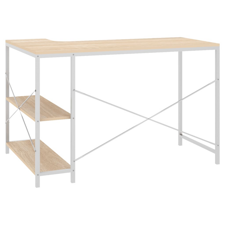 Modern White and Oak Work Desk with Shelves - Sturdy, Space-Saving 110 x 72 x 70cm Home Office Desk - Premium  from Home Treasures - Just £92.99! Shop now at Home Treasures