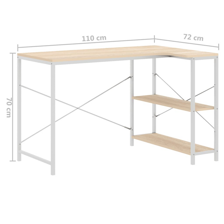 Modern White and Oak Work Desk with Shelves - Sturdy, Space-Saving 110 x 72 x 70cm Home Office Desk - Premium  from Home Treasures - Just £92.99! Shop now at Home Treasures