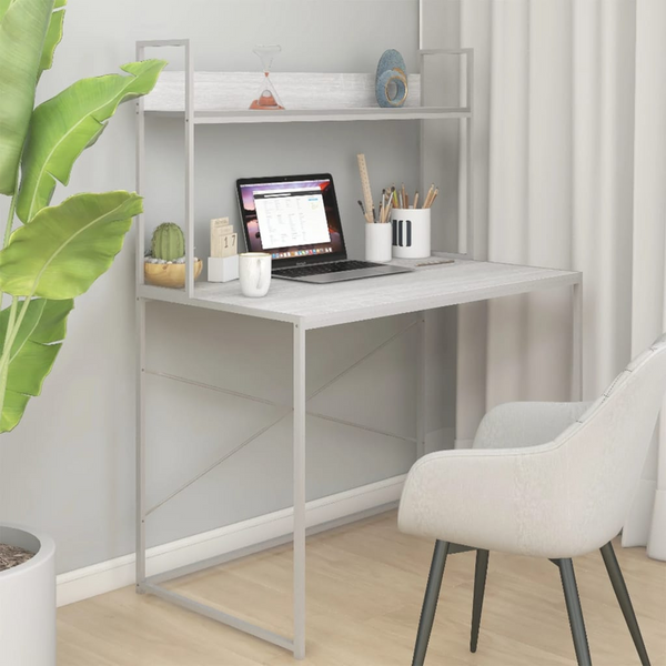 Modern White Work Desk with Shelf – 110 x 60 x 138 cm, Ideal for Home and Office - Premium  from Home Treasures - Just £102.99! Shop now at Home Treasures