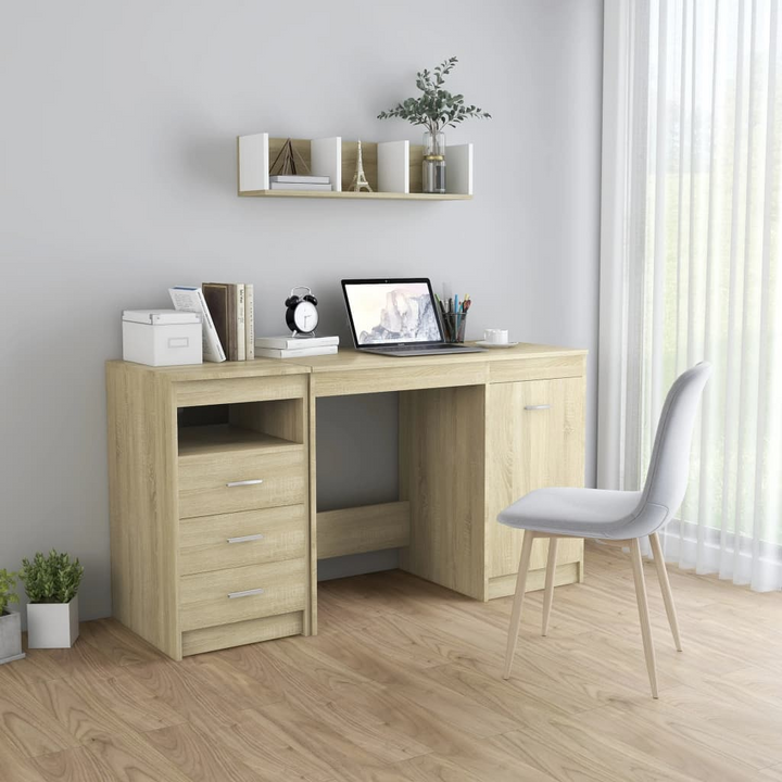 Modern Sonoma Oak Work Desk - 140 x 50 x 76 cm | Office Desk with Storage - Premium  from Home Treasures - Just £163.99! Shop now at Home Treasures