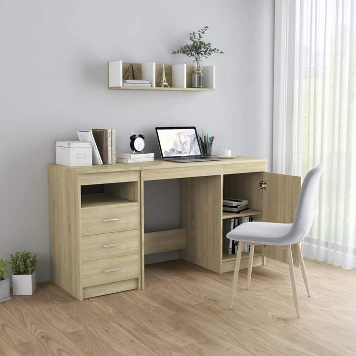 Modern Sonoma Oak Work Desk - 140 x 50 x 76 cm | Office Desk with Storage - Premium  from Home Treasures - Just £163.99! Shop now at Home Treasures