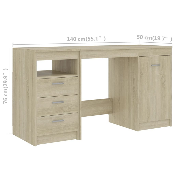 Modern Sonoma Oak Work Desk - 140 x 50 x 76 cm | Office Desk with Storage - Premium  from Home Treasures - Just £163.99! Shop now at Home Treasures