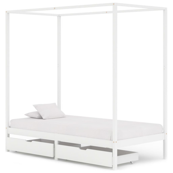 Elegant Solid Pine Canopy Bed Frame with 2 Storage Drawers, White - 204 x 104 x 200cm - Premium  from Home Treasures - Just £284.99! Shop now at Home Treasures