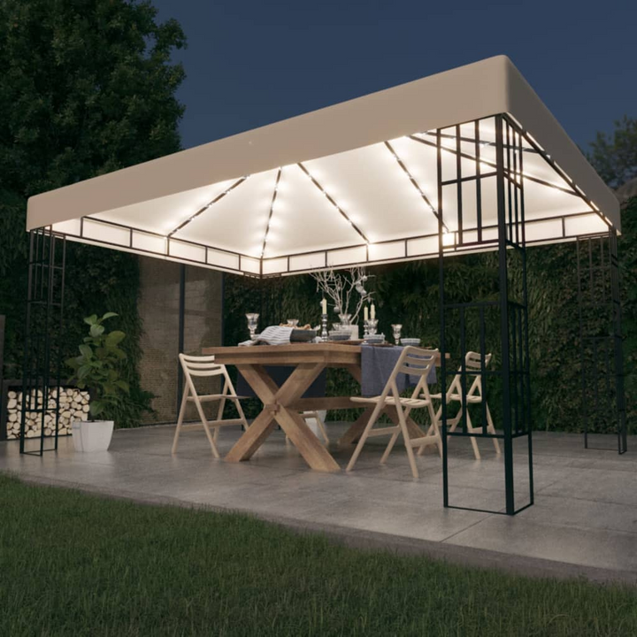 Elegant Cream Gazebo with Solar-Powered LED String Lights - 300 x 400 x 260 cm | Sturdy Steel Frame & Weather-Resistant Canopy - Premium  from Home Treasures - Just £339.99! Shop now at Home Treasures