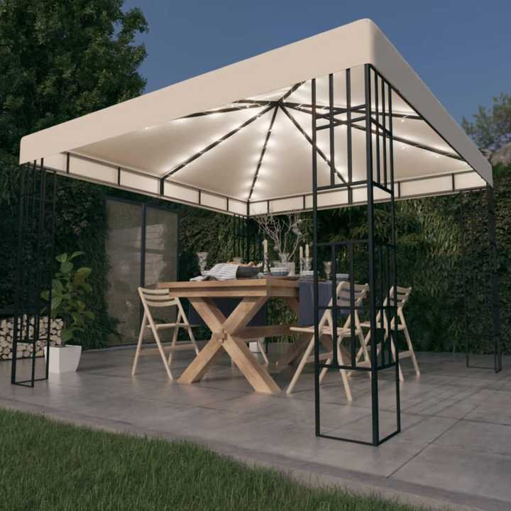 Elegant Cream Gazebo with Solar-Powered LED String Lights - 3x3x2.6m, Sturdy Steel Frame, Ideal for Outdoor Events and Parties - Premium  from Home Treasures - Just £387.99! Shop now at Home Treasures