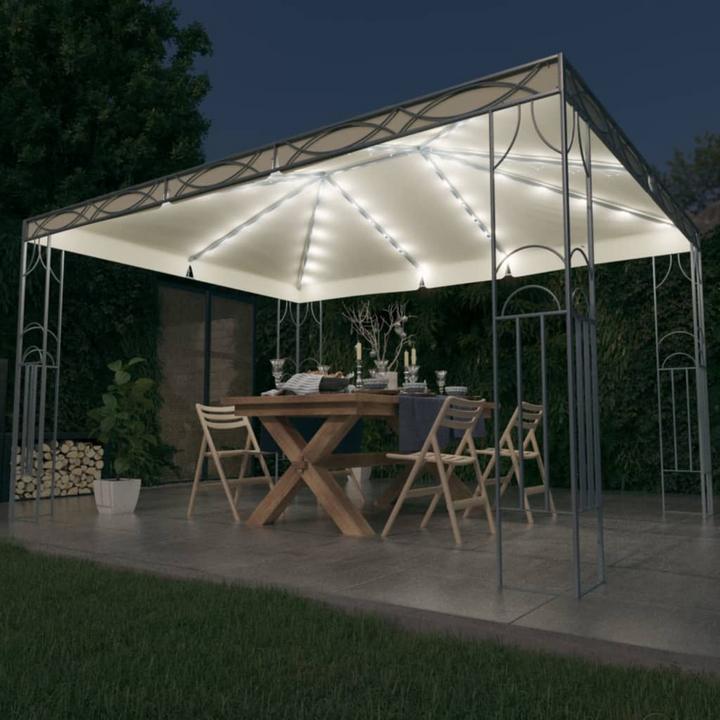 Elegant Cream Gazebo w/ LED String Lights - 400 x 300 x 270cm | Perfect for Outdoor Events & Gatherings - Premium  from Home Treasures - Just £473.99! Shop now at Home Treasures