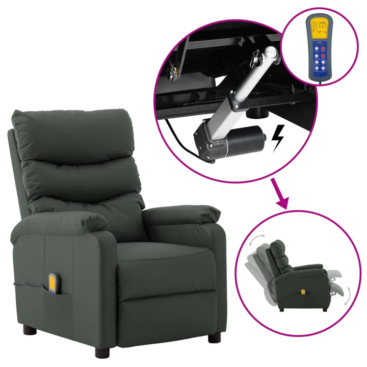 Ultimate Comfort Wing Back Electric Massage Reclining Chair in Grey Faux Leather - Luxury Heated Lounger - Premium  from Home Treasures - Just £321.99! Shop now at Home Treasures