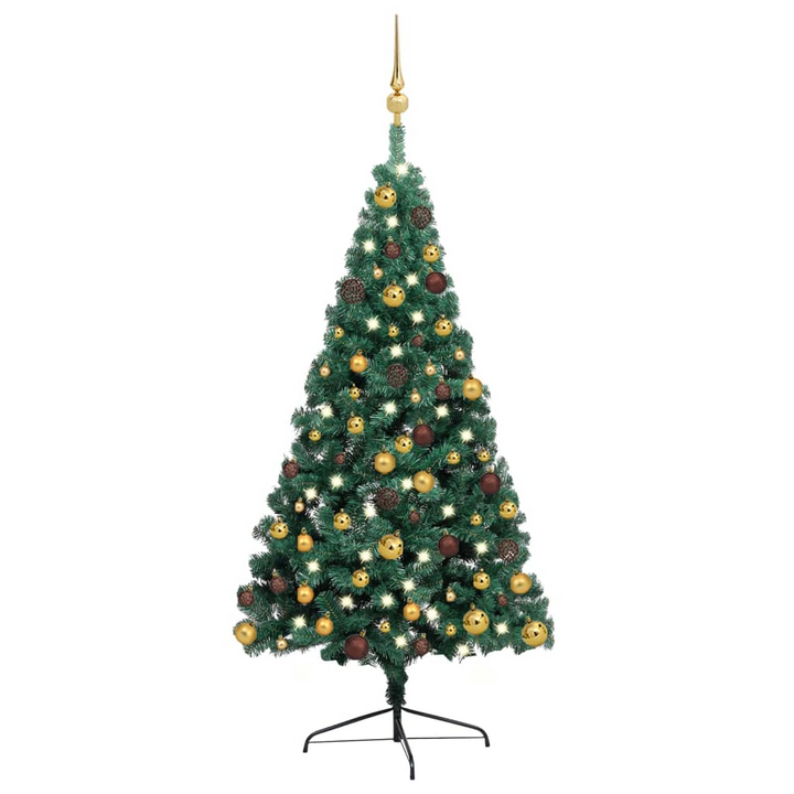 Artificial Half Pre-lit Christmas Tree with Ball Set - Green, Space-Saving Design, LED Lights & Decorative Balls - Premium  from Home Treasures - Just £92.99! Shop now at Home Treasures