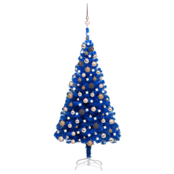 150cm Blue Artificial Pre-lit Christmas Tree with Rose Gold Ball Set - PVC, Energy-Efficient LEDs - Premium  from Home Treasures - Just £66.99! Shop now at Home Treasures