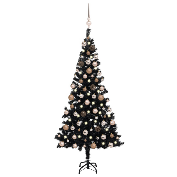 Pre-lit Artificial Christmas Tree with Rose Gold Ball Set - Black PVC Holiday Decoration - Premium  from Home Treasures - Just £100.99! Shop now at Home Treasures