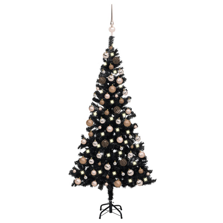 Pre-lit Artificial Christmas Tree with Rose Gold Ball Set - Black PVC Holiday Decoration - Premium  from Home Treasures - Just £100.99! Shop now at Home Treasures