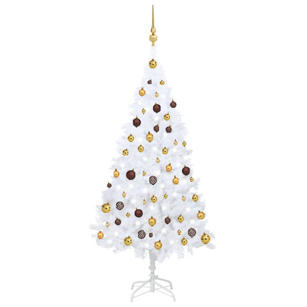 White Pre-lit Artificial Christmas Tree with Ball Set – Realistic PVC, Energy-Efficient LEDs, Metal Stand Included - Premium  from Home Treasures - Just £81.99! Shop now at Home Treasures