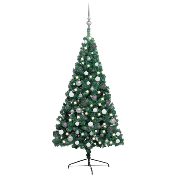 Artificial Half Pre-lit Christmas Tree with Ball Set, Green - Space-Saving & Festive Holiday Decor - Premium  from Home Treasures - Just £77.99! Shop now at Home Treasures