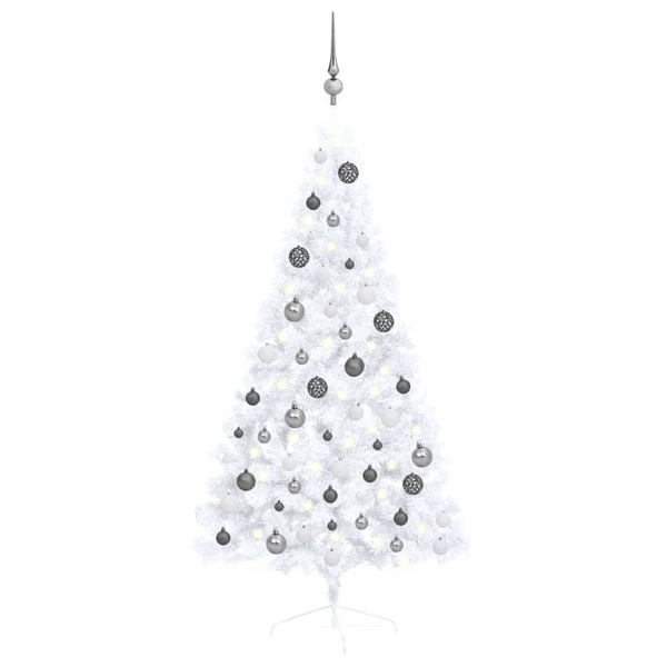 Artificial Half Pre-lit Christmas Tree with LED Lights & Ornament Balls - White - Premium  from Home Treasures - Just £54.99! Shop now at Home Treasures