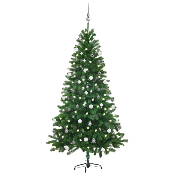 Pre-lit Artificial Christmas Tree with Ornaments & LED Lights - Green - Premium  from Home Treasures - Just £128.99! Shop now at Home Treasures