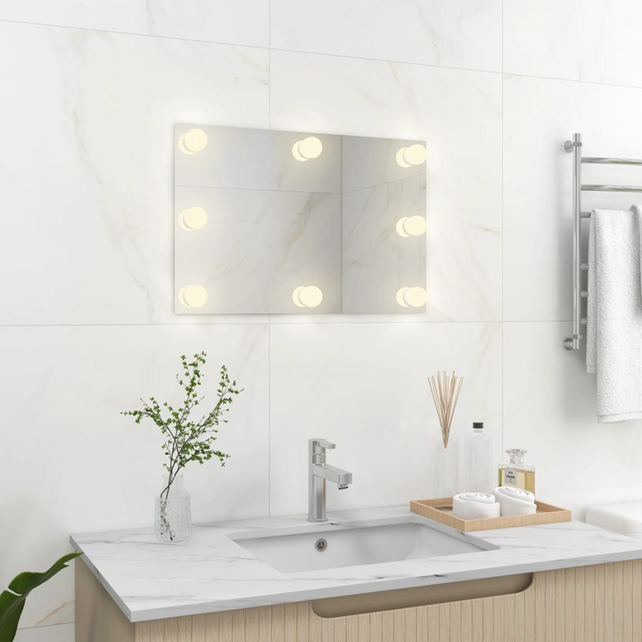 Elegant Rectangular Wall Mirror with LED Lights in Silver - Perfect for Bedroom, Living Room, or Dressing Room - Premium  from Home Treasures - Just £45.99! Shop now at Home Treasures