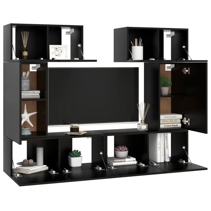 6 Piece TV Cabinet Set - Modern Black Engineered Wood Storage with Wall-Mounted Design - Premium  from Home Treasures - Just £214.99! Shop now at Home Treasures