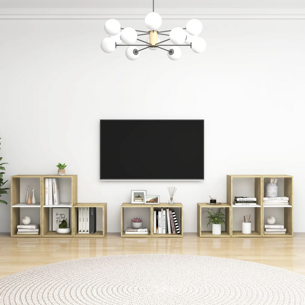 8 Piece TV Cabinet Set - Modern White & Sonoma Oak Finish | Durable Engineered Wood | Versatile Design - Premium  from Home Treasures - Just £207.99! Shop now at Home Treasures