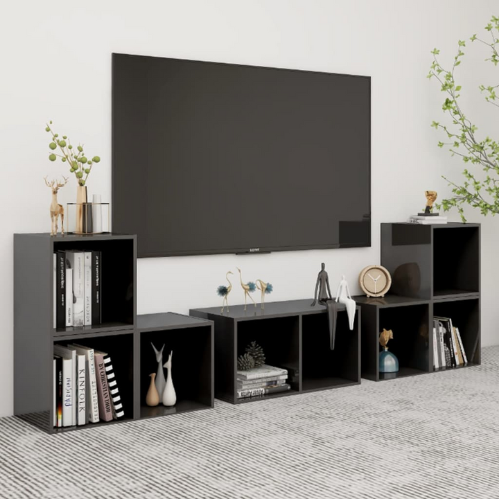 Modern 6 Piece TV Cabinet Set - High Gloss Grey Engineered Wood Entertainment Center - Premium  from Home Treasures - Just £129.99! Shop now at Home Treasures