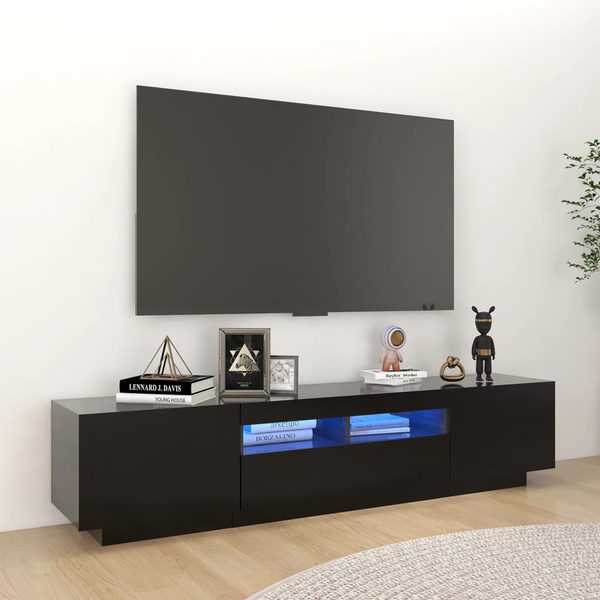 Modern Black TV Cabinet with RGB LED Lights - 180 x 35 x 40 cm | Sleek & Durable Media Console - Premium  from Home Treasures - Just £129.99! Shop now at Home Treasures