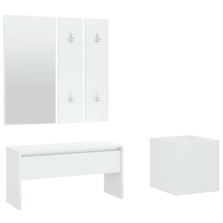 Elegant Hallway Furniture Set in White – Modern Entryway Solution with Storage Bench, Mirror, Coat Rack & Planter - Premium  from Home Treasures - Just £95.99! Shop now at Home Treasures