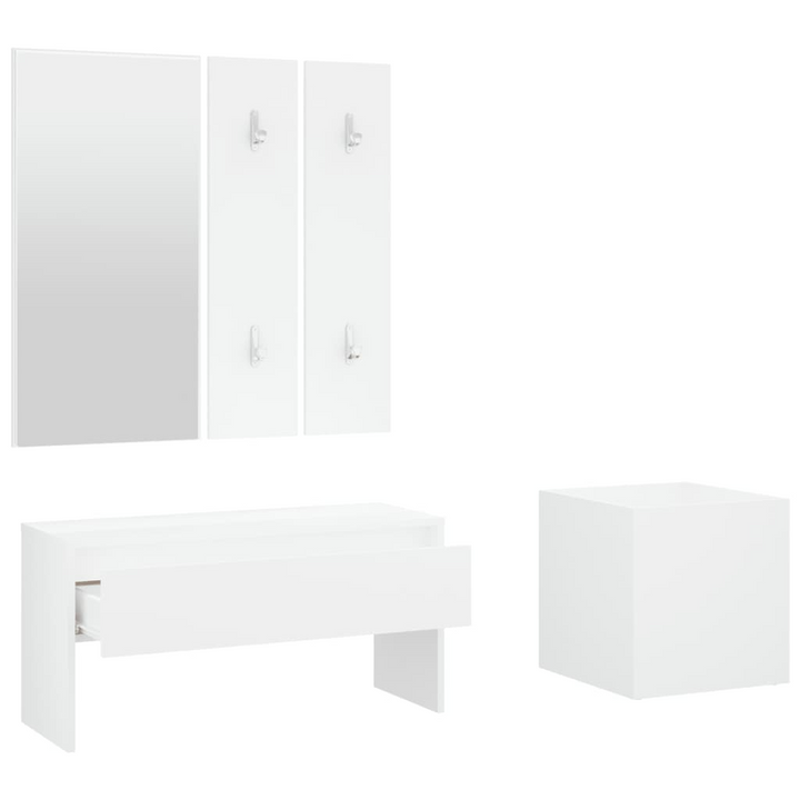 Elegant Hallway Furniture Set in White – Modern Entryway Solution with Storage Bench, Mirror, Coat Rack & Planter - Premium  from Home Treasures - Just £95.99! Shop now at Home Treasures