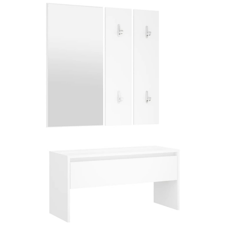 Elegant Hallway Furniture Set in White – Modern Entryway Solution with Storage Bench, Mirror, Coat Rack & Planter - Premium  from Home Treasures - Just £95.99! Shop now at Home Treasures