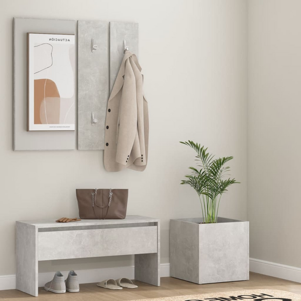 Modern Hallway Furniture Set in Concrete Grey Finish - Stylish Entryway Solution with Bench, Mirror, Coat Racks, and Planter Pot - Premium  from Home Treasures - Just £103.99! Shop now at Home Treasures