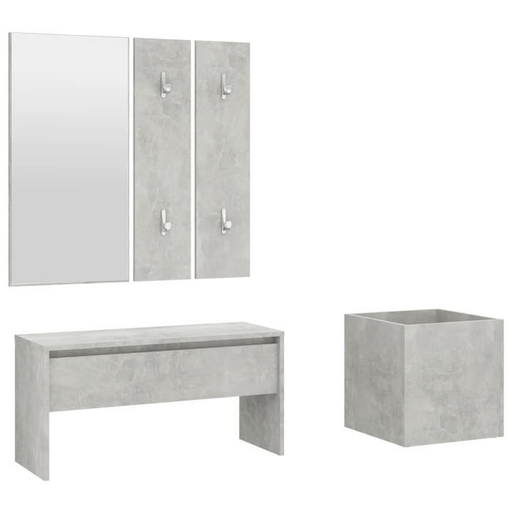 Modern Hallway Furniture Set in Concrete Grey Finish - Stylish Entryway Solution with Bench, Mirror, Coat Racks, and Planter Pot - Premium  from Home Treasures - Just £103.99! Shop now at Home Treasures