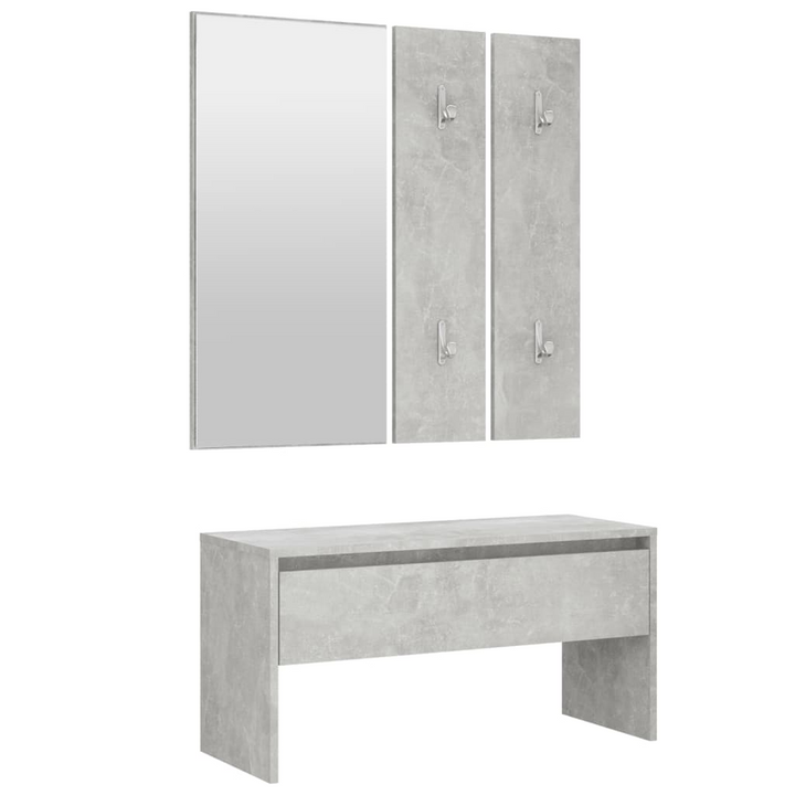 Modern Hallway Furniture Set in Concrete Grey Finish - Stylish Entryway Solution with Bench, Mirror, Coat Racks, and Planter Pot - Premium  from Home Treasures - Just £103.99! Shop now at Home Treasures