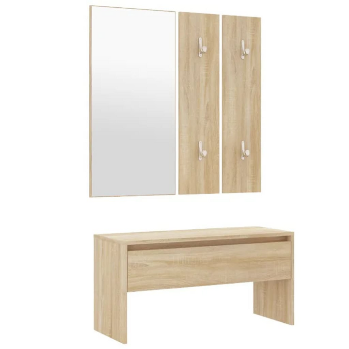 Elegant Sonoma Oak Hallway Furniture Set with Storage Bench, Mirror, Coat Racks & Planter - Stylish & Functional Entryway Solution - Premium  from Home Treasures - Just £109.99! Shop now at Home Treasures