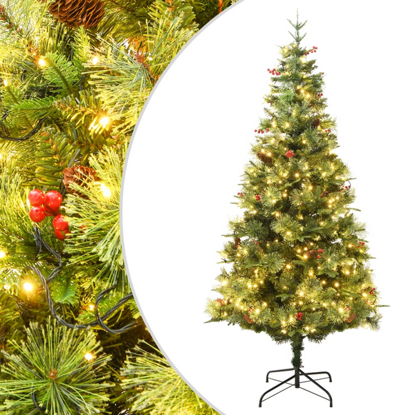 Green Pre-lit Christmas Tree with Pine Cones - PVC & PE, Energy-Efficient LEDs, Hinged Branches, and Festive Red Berries - Premium  from Home Treasures - Just £78.99! Shop now at Home Treasures