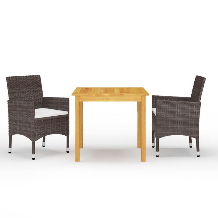 Elegant Three Piece Garden Dining Set with Cushions in Brown - Acacia Wood & PE Rattan Outdoor Furniture - Premium  from Home Treasures - Just £291.99! Shop now at Home Treasures