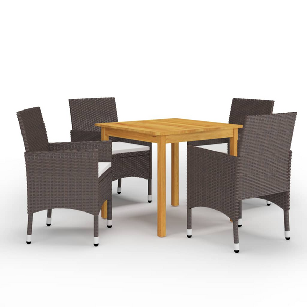 Elegant Five Piece Garden Dining Set with Cushions in Brown - Durable Acacia Wood & PE Rattan, Comfortable & Weather-Resistant - Premium  from Home Treasures - Just £374.99! Shop now at Home Treasures