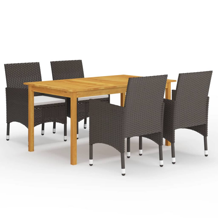 Elegant Five Piece Garden Dining Set with Cushions in Brown – Acacia Wood & Rattan, Perfect for Outdoor Use - Premium  from Home Treasures - Just £381.99! Shop now at Home Treasures