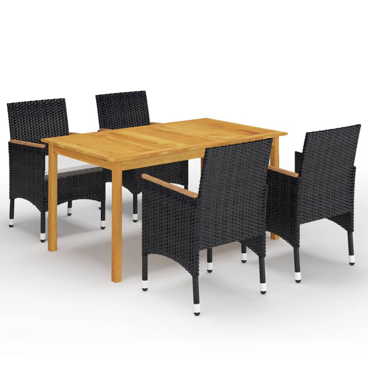 Elegant Five Piece Rattan Garden Dining Set with Cushions - Black & Acacia Wood, Weather-Resistant Material, Comfortable Seating - Premium  from Home Treasures - Just £403.99! Shop now at Home Treasures