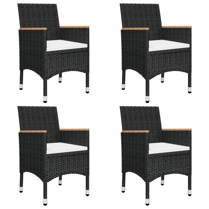 Elegant Five Piece Rattan Garden Dining Set with Cushions - Black & Acacia Wood, Weather-Resistant Material, Comfortable Seating - Premium  from Home Treasures - Just £403.99! Shop now at Home Treasures