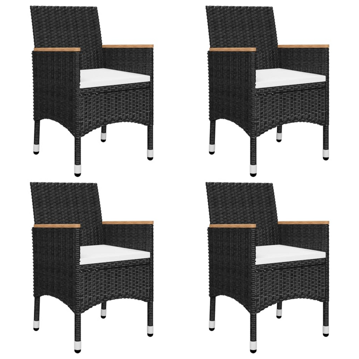 Elegant Five Piece Rattan Garden Dining Set with Cushions - Black & Acacia Wood - Perfect for Outdoor Dining & Relaxation - Premium  from Home Treasures - Just £379.99! Shop now at Home Treasures